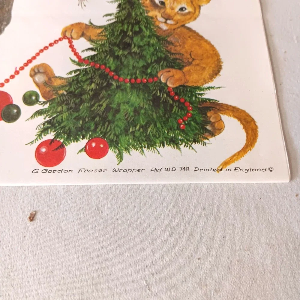 G Gordon Fraser Christmas Gift Wrap Animals Elephant Panda Koala 20x28 Vintage